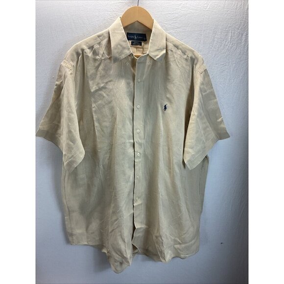 Ralph‎ Lauren Men’s Short sleeve tan Blake 100% Linen Shirt Size LG - Picture 1 of 7